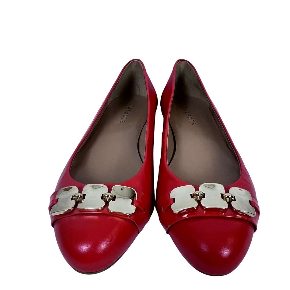 Talbots Red Orange Leather Ballet Flats Gold Detail Women Size 9B Round Toe * - Picture 3 of 9